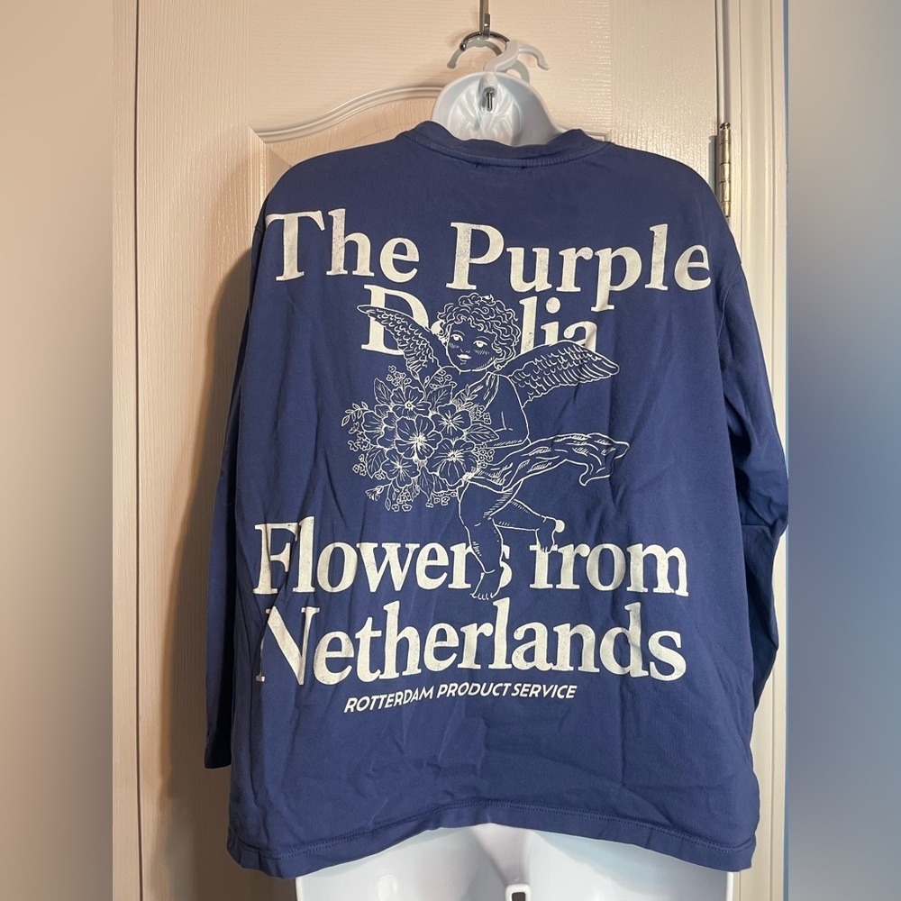 Zara Long Sleeve Shirt-‎  Purple Dahlia Flowers - Size Large 🌸💙